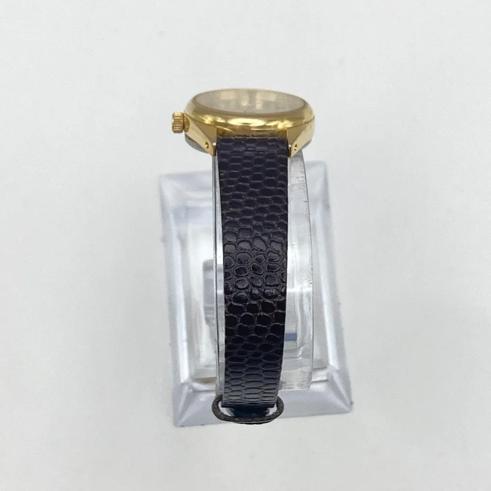 Vintage Sharp Women's Watch 21mm Gold Tone Leather Easy Reader New Battery SMALL